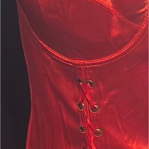 Chic Red Satin Corset with Laced Up Detail